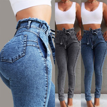 Женские джинсовые брюки, большие размеры, джинсовые узкие брюки с высокой талией, уличная одежда, длинные брюки 2024 - купить недорого