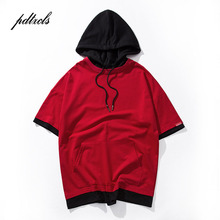 49Hot Color Block Patchwork Pullover Short Sleeve Hoodies  Men 2018 Summer Hip Hop Casual Hooded Streetwear Sweatshirts 2024 - buy cheap