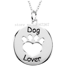 2015 New style "dog lover" Necklace Dog Paw Print Tag Heart silver pendant necklace Wholesale Jewelry 2024 - buy cheap