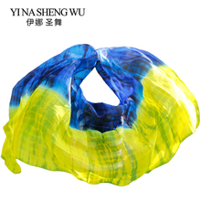 100% Silk Belly Dance Veil Dance Props Shawl Scarf Blue+Yellow Tie-dye Belly Dance Practice Performance Silk Veil 250/270*114 cm 2024 - buy cheap