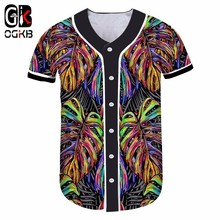 Camiseta de béisbol 3d para hombre/mujer, camisa con botones de hoja colorida impresa completa, camiseta informal de verano de manga corta Punk 2024 - compra barato