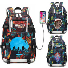 Mochila stranger things, 3 portas usb, bolsa de laptop, viagem, cosplay, bolsa de livro escolar, presente 2024 - compre barato