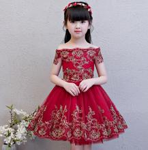 2019 High Quality Handmade Shoulderless Flower Girl Party Pageant Princess Dress For Girls Glitz Red Appliques evening dress 2024 - buy cheap