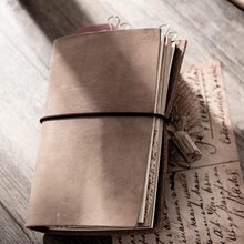 Mini caderno de couro de vaca, caderno de couro legítimo vintage, diário simples, clássico, para meninos e meninas 2024 - compre barato