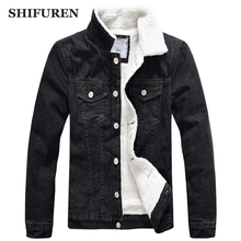 Shifuren jaqueta jeans masculina de inverno 2018, casaco jeans grosso e quente com manga longa de lã roupa de vaqueiro preto 2024 - compre barato