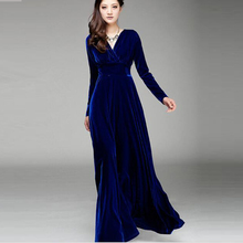 2019 New Arrival Autumn Winter Women Elegant Dress V-Neck Long Sleeve Female Fashion Empire Ankle-length Dresses Vestidos LM005 2024 - buy cheap