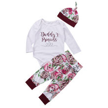 Citgeett bebê recém-nascido meninas flor princesa papai macacão calças longas chapéu outfit outono roupas conjunto ss 2024 - compre barato