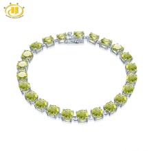 Peridoto Natural para mujer, pulsera de cadena de plata sólida 925 con piedras preciosas de 21,41 CT, 7,25 pulgadas, joyería fina de piedras preciosas redondas de 6mm 2024 - compra barato