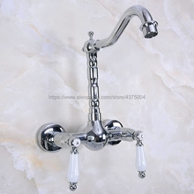 Polished Chrome Bathroom Basin Sink Mix Tap Dual Ceramic Handles Wall Mounted Kitchen Basin Sink Mixer Faucet Nnf960 2024 - buy cheap