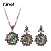 Kinel Vintage Jewelry Wholesale Fashion Antique Gold Crystal Flower Necklace And Earrings For Women 2Pcs Wedding Jewelry Sets 2024 - buy cheap