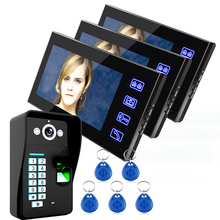 HD 7" Wired Fingerprint Recognition Video Door Phone Intercom System 3 Monitor+1 Kit IR Night Vision Camera +5pcs RFID Keyfobs 2024 - buy cheap