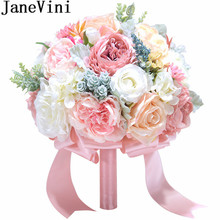 JaneVini Romantic Pink/Purple Wedding Bridal Bouquets Handmade Silk Flowers Bride Brooch Accessories Bouquet Rose Artificielle 2024 - buy cheap