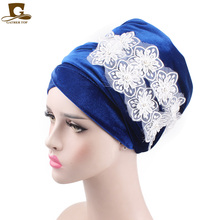 Pañuelo para la cabeza con cuentas 3D para mujer, hijab de flor, pañuelo largo Floral de terciopelo, pañuelos de turbante, gorras para musulmanes, turbantes 2024 - compra barato