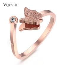 New Fashion Hot Sale Elegant Titanium Steel Rose Gold Color Crystal Butterfly Rings For Women use for Party Engagement 2024 - buy cheap