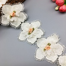 Poliéster Soluble pestañas perla flor bordado encaje cinta tela hecha a mano costura artesanal para decoración de sombrero de disfraz 2024 - compra barato