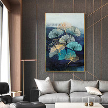 Póster azul con estampado de hojas de Ginkgo, pintura en lienzo de moda, imagen artística de pared para decoración abstracta de sala de estar 2024 - compra barato