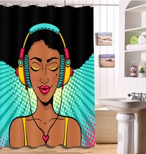 Cortina de ducha impermeable para mujer afroamericana, juego de ganchos de cortina de alta calidad con pelo Afro, música americana, tela de poliéster, decoración de baño 2024 - compra barato