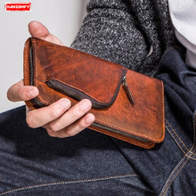 Men's Long Wallet Genuine Leather Zipper Multi-function Wallet Men's Retro Personality Hand Bag Mobile Wallet Tide Clutch Bags 2024 - buy cheap
