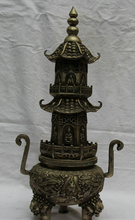 Quemador de incienso coleccionable de bronce S1919, 17 ", marcado, Plata China, dos cuentas de dragón, Buda, Pagoda 2024 - compra barato