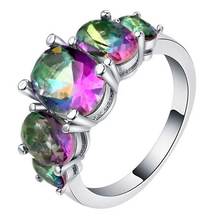 Huitan-anillos de lujo para mujer, joyería de fiesta de cóctel con piedras de circonita cúbica AAA de colores, anillo de fiesta de aniversario plateado 2024 - compra barato
