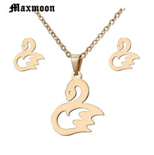 Maxmoon Lover Wedding Gold-color Stainless Steel Jewelry Sets Animal Swan Stud Earring Pendant Choker Oval Chain Necklace Woman 2024 - buy cheap