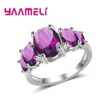 Anillo de dedo de Plata de Ley 925 y Circonia cúbica, joyería de cristal, elegante y a la moda, Cristal púrpura 2024 - compra barato