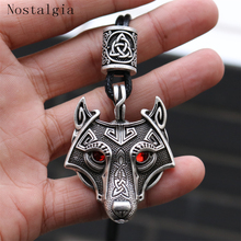 Norse runas de lobo viking, pingente com olhos vermelhos/pretos/verdes, colar amuleto original com jóias de animais 2024 - compre barato