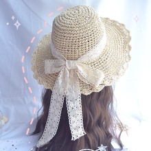 Шляпа Женская кружевная с бантом, Панама соломенная в японском стиле, маленький размер, летняя пляжная Панама для путешествий 2024 - купить недорого