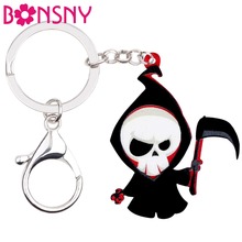 Bonsny chaveiro de acrílico death reaper, chaveiro de caveira, joias de anime para mulheres e meninas bolsa adolescentes carro charmoso para presente 2024 - compre barato