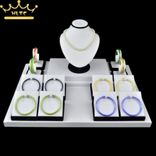 Exibição de jóias branco couro do plutônio colar pingente suporte pulseira titular reck jóias vitrine organizador caso 2024 - compre barato