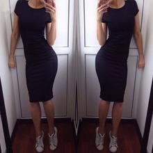 Casual  Women Fashion Sexy Solid Short Sleeve Slim Dress Knee-Length Dress for summer 2024 - buy cheap