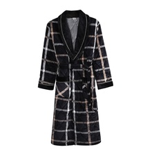 Vestido masculino coral feduro, novo roupão de inverno com 3 camadas, xadrez de manga comprida, estilo kimono, roupa casual para casa, spa, roupa para dormir 2024 - compre barato