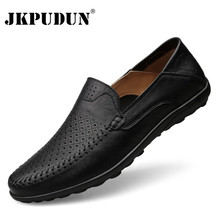 JKPUDUN Italian Mens Shoes Casual Luxury Brand 2019 Summer Men Loafers Genuine Leather Moccasins Breathable Slip on Boat Shoes 2024 - buy cheap