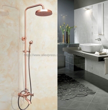 Montagem na parede de cobre vermelho antigo banheiro torneira do chuveiro dupla cruz alças banheira chuveiro misturadores com handshower nrg512 2024 - compre barato