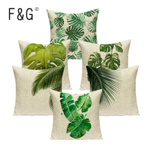 Funda de almohada de lino con estampado de palmier, decoración tropical moderna para sofá, cojín de 45x45, 2018 2024 - compra barato