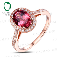 Caimasturbação 1.15ct natural de turmalina rosa e 0.29ct de diamante 18k de ouro rosado, joias finas de noivado 2024 - compre barato