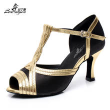 Black Shoes For Women Salsa Dance Latin Samba Tango Dance Shoes Golden PU/Black Satin Women's Dance Shoes Heel 6cm/8.3cm 2024 - buy cheap