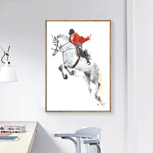 Акварельные животные, Белая лошадь, гонки, плакаты, абстрактное красное искусство, холст, живопись, печать, Настенная картина для гостиной, домашний декор 2024 - купить недорого