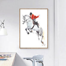 Pôsteres de corrida de cavalo branco, aquarela, animais, arte vermelha abstrata, pintura em tela, impressão, imagem de parede para sala, decoração de casa 2024 - compre barato