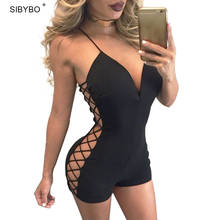 Sibybo Sexy Deep V Neck Rompers Womens Jumpsuit Summer 2019 Backless Side Lace Up Hollow Out Playsuit Short Bodysuit Overall 2024 - buy cheap
