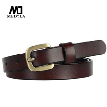 MEDYLA-cinturones de diseñador para mujer, correa de cuero genuino de alta calidad, famosa marca, para Vaqueros, falda, hebilla de Pin de café 2024 - compra barato