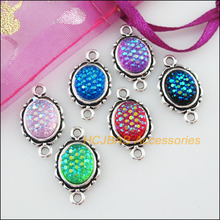 24 New Oval Scales Resin Connectors Mixed Charms Tibetan Silver Pendant 12x21mm 2024 - buy cheap