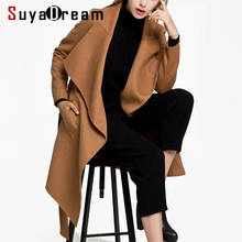 Women Wool Coat 90%Wool 10%Cashmere Belted Long coats Open Stitch Outer wear 2017 Fall Winter Coat Khaki 2024 - buy cheap