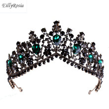 Handmade Luxury Baroque Bridal Crown Tiara Black Dark Green Crystal Headpieces Evening Hair Accessories For Brides Gothic Bridal 2024 - buy cheap