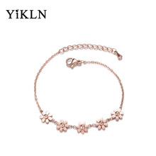 YiKLN Trendy Titanium Steel Daisy Charm Bracelets & Bangle For Women Girls Rose Gold Color Chain Link Bracelet Jewelry YB17066 2024 - buy cheap