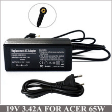 Carregador de bateria + cabo para notebook, adaptador ac 19v 3.42a 65w para acer aspire 4330 4530 4720 4710z 4720z 5030g 5335 5715 6930-6235 2024 - compre barato