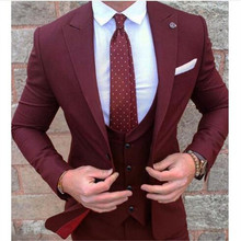 Formal Occasion Burgundy Men Suits 3 Pieces (Jacket+Pant+Vest+Tie) Two Buttons Groom Terno Masculino Custom Made Slim Fit Blazer 2024 - buy cheap