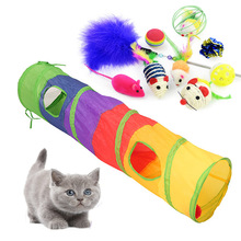 Juguetes coloridos para gatos y mascotas, Kit de contraíble con 2 agujeros, tubos de juego, bolas, forma de pluma, gatos, suministros interactivos 2024 - compra barato
