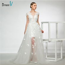 Dressv amostra elegante do pescoço da colher cap mangas do vestido de casamento apliques uma linha até o chão vestidos de noiva simples vestido de noiva 2024 - compre barato