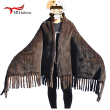 Elegant Real Knitted Mink Fur Shawl Scarf Womens Casual Poncho Knitted Mink Fur Black Scarves Scarf, Hat Glove Sets S#2 2024 - buy cheap